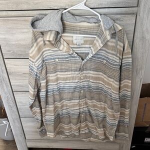 American Eagle Outfitters Striped Casual Shirt with Hood